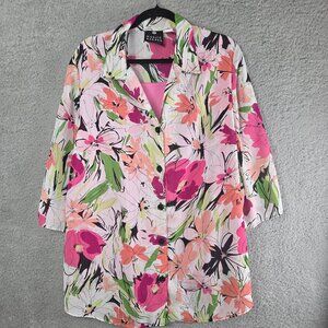 MAGGIE BARNES Floral Print Blouse Womens 22W Colorful Layered Boho Chic Tropical